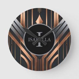 Relógio Redondo Art Deco Monogram Circle Name Design