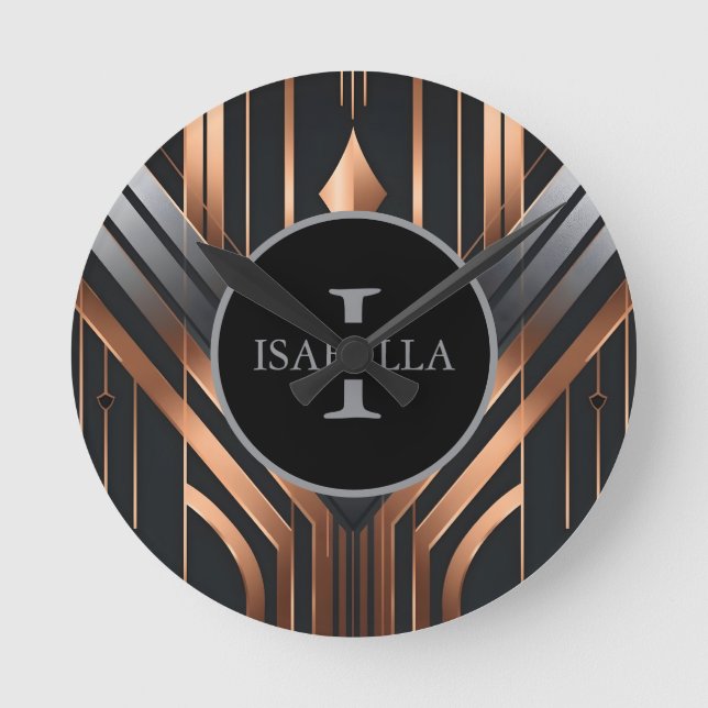 Relógio Redondo Art Deco Monogram Circle Name Design (Frente)