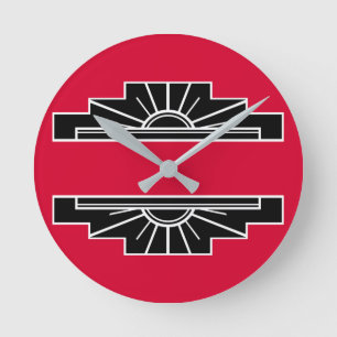Relógio Redondo Art Deco Motif em B&W e Red Round Clock