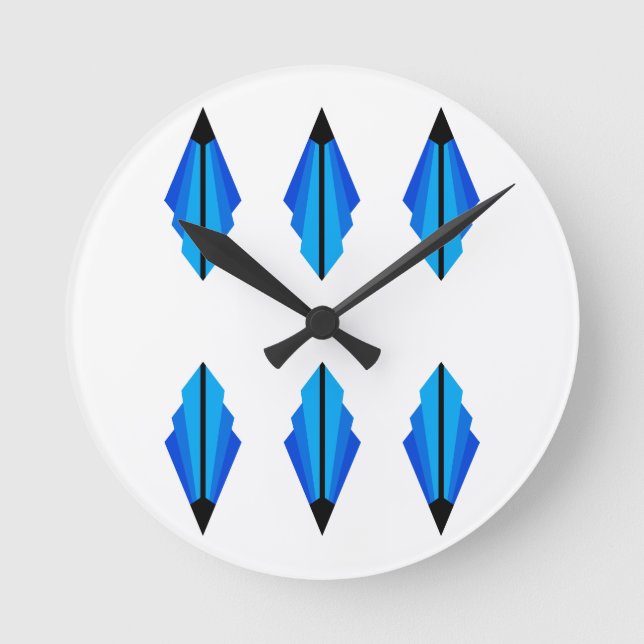 Relógio Redondo Art Deco, padrão 3 a azul (Frente)