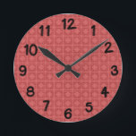 Relógio Redondo Art Deco Red Squares<br><div class="desc">This wall clock has an Art Deco design of squares made from art deco corners put together on a brick background.</div>