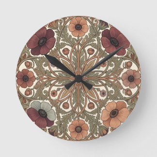 Relógio Redondo Art Nouveau Anêmona Floral Circular