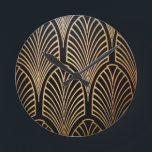 Relógio Redondo Art nouveau, art deco, padrão do ventilador, bronz<br><div class="desc">Art nouveau,  art deco,  padrão de fãs,  bronze,  ouro,  preto,  chic,  elegante,  vintage,  belle époque, </div>