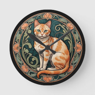 Relógio Redondo Art Nouveau Ginger Cat