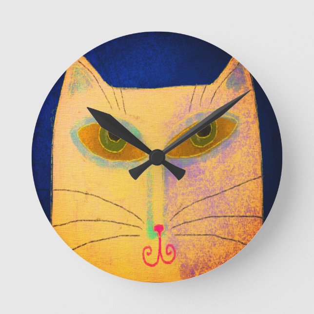 Relógio Redondo Arte abstrata de gato amarelo (Frente)