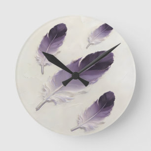 Relógio Redondo Arte Acrílica de Óleo de Pena Lavanda Roxa 3D Mode