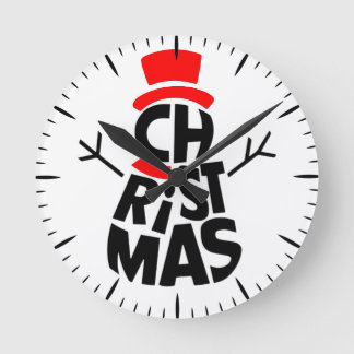 Relógio Redondo Arte com Palavras de Boneco de Neve de Natal