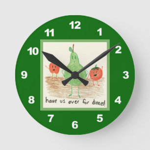 Relógio Redondo Arte da comida da criança, verde