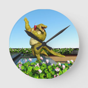 Relógio Redondo Arte de festa de champanhe de crocodilo engraçado