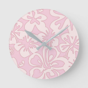 Relógio Redondo Arte de Flor Rosa Pastel