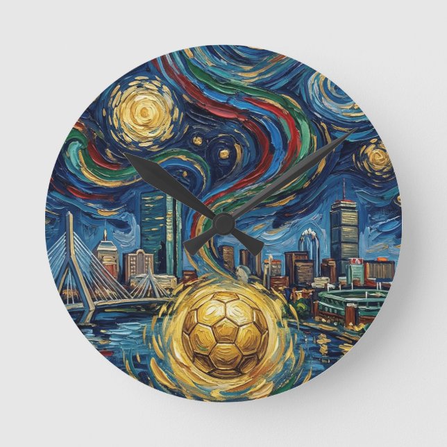 Relógio Redondo Arte de Futebol de Boston 2026 Design de Estádio d (Frente)