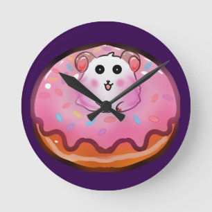 Relógio Redondo Arte de Hamster Kawaii Fofo em Donut Rosa