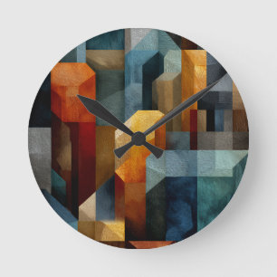 Relógio Redondo Arte de Luxo Abstrato Geométrico Texturizado Azul 