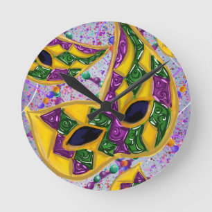 RELÓGIO REDONDO ARTE DE MARDI GRAS     
