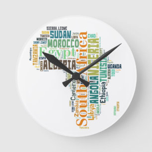 Relógio Redondo Arte de Palavras da África