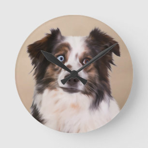 Relógio Redondo Arte de pintura a óleo do cão pastor australiano
