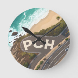 Relógio Redondo Arte de Viagem Aéreo da Pacific Coast Highway