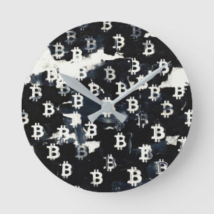 Relógio Redondo Arte do Bitcoin (BW #6) pintura a óleo