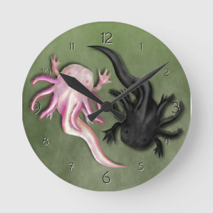 Relógio Redondo Arte dos Axolotls em preto e branco