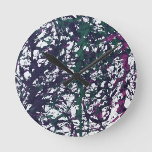 Relógio Redondo Arte em mármore Roxo, Verde, Rosa