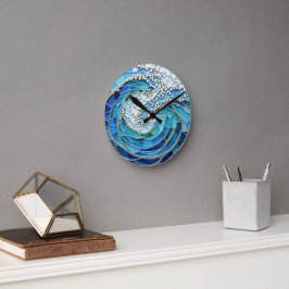 Relógio Redondo Arte em Mosaico do Mar de Ondas