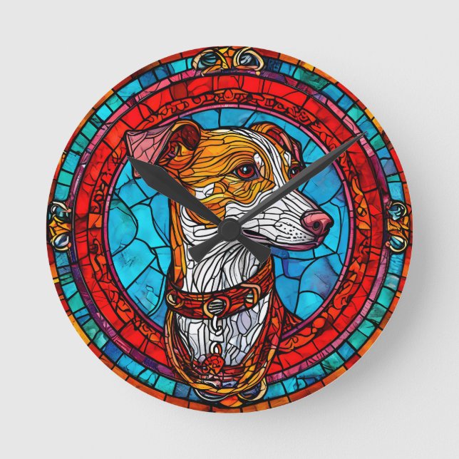 Relógio Redondo Arte em Vidro Pintado de Cachorro (Frente)