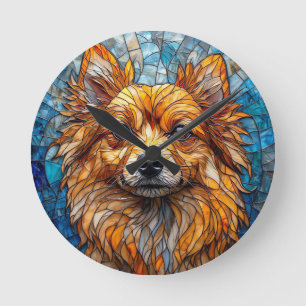 Relógio Redondo Arte em Vidro Pintado de Cachorro Spitz Alemão