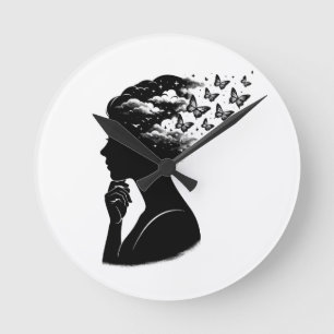 Relógio Redondo Arte Estética de Borboleta sob o Céu Noturno