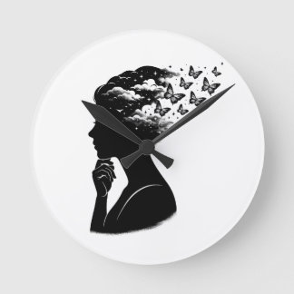 Relógio Redondo Arte Estética de Borboleta sob o Céu Noturno