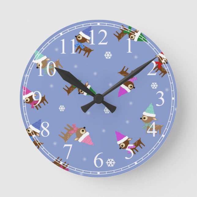 Relógio Redondo Arte Feriosa de Reindeer de Natal (Frente)