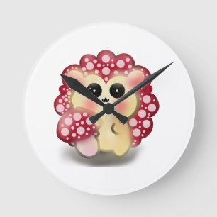 Relógio Redondo Arte Fofo de Cogumelo Vermelho Kawaiiouriço-cachei