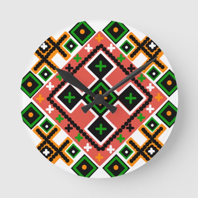 Relógio Redondo Arte Folclórica Ucraniana Inspirada (Frente)