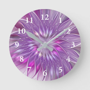 Relógio Redondo Arte Fractal Abstrata Flor Paixão Roxo Purple
