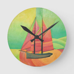 Relógio Redondo Arte Geométrica do Barco à Vela Abstrato Cubist