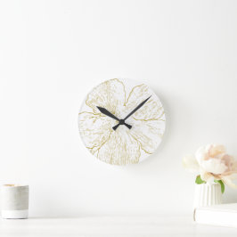 Relógio Redondo Arte Linear Floral Dourada Elegante Minimalista Re