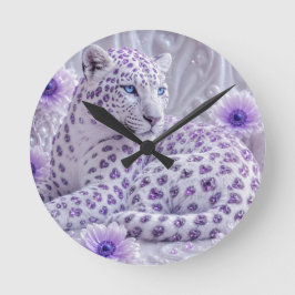 Relógio Redondo Arte Majestosa de Leopardo Revestido de Joias Roxa