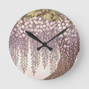 Relógio Redondo Arte Nova Moldura Dourada Floral Wisteria