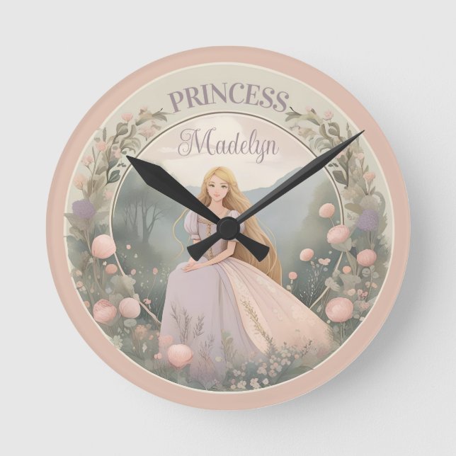 Relógio Redondo Arte para Berçário da Princesa Encantada (Frente)