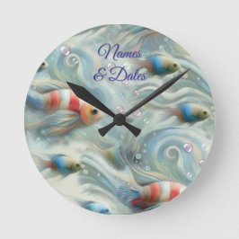 Relógio Redondo Arte submarina de Peixe e Coral em tintas acrílica