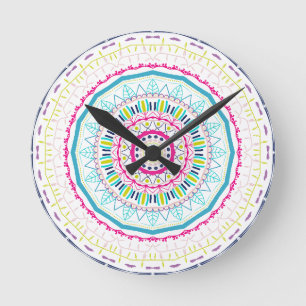 Relógio Redondo Arte Vibrante e Colorida de Mandala