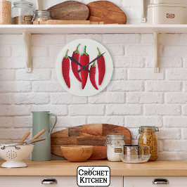 Relógio Redondo Artesanatos do Mínimo Crochet Jalapeno Knit Vermel