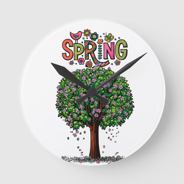 Relógio Redondo Artistic Spring Blossom Tree Graphic  (Frente)