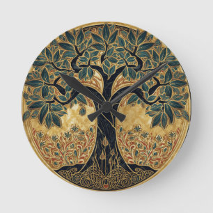 Relógio Redondo Árvore da Vida de William Morris Pré-Rafaelita Vin
