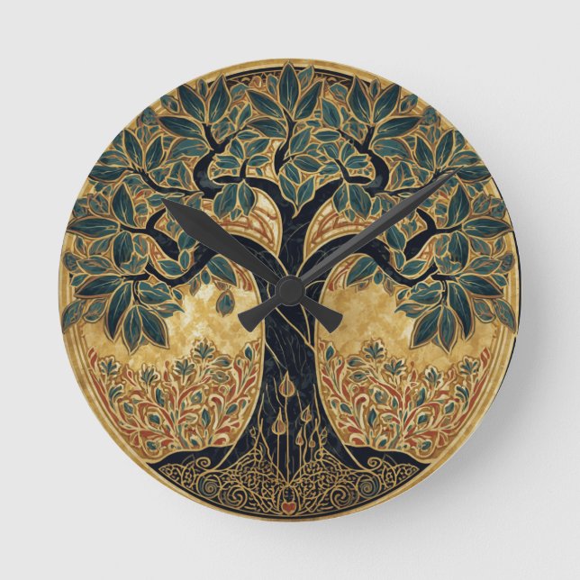 Relógio Redondo Árvore da Vida de William Morris Pré-Rafaelita Vin (Frente)