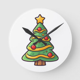 Relógio Redondo Árvore de Natal Bonita com Ornamentos