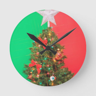 Relógio Redondo árvore de natal colorblock