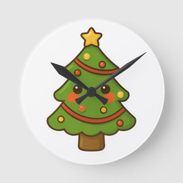 Relógio Redondo Árvore de Natal de Kawaii Cute (Frente)