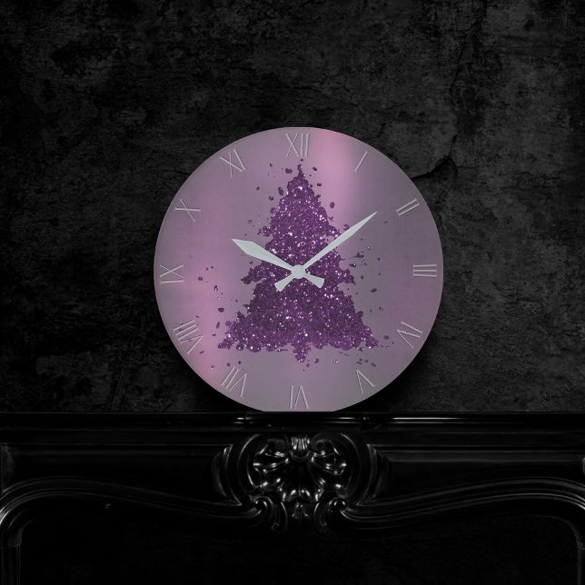Relógio Redondo Árvore de Natal Moody | Plum Roxo Profundo (Criador carregado)