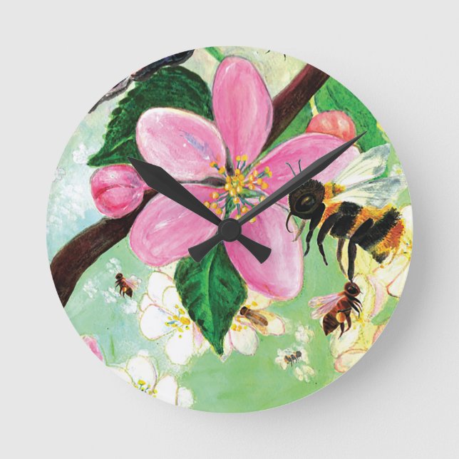 Relógio Redondo Árvore primavera com flores (Frente)
