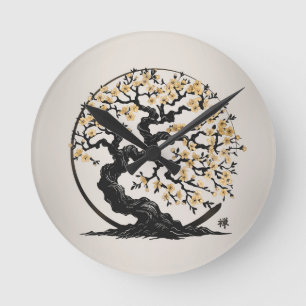 Relógio Redondo Árvore Sakura do Círculo Enso Zen
